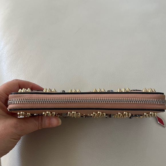 Christian Louboutin Blush Pink Studded Leather Zip-Around Wallet - Picture 8 of 10